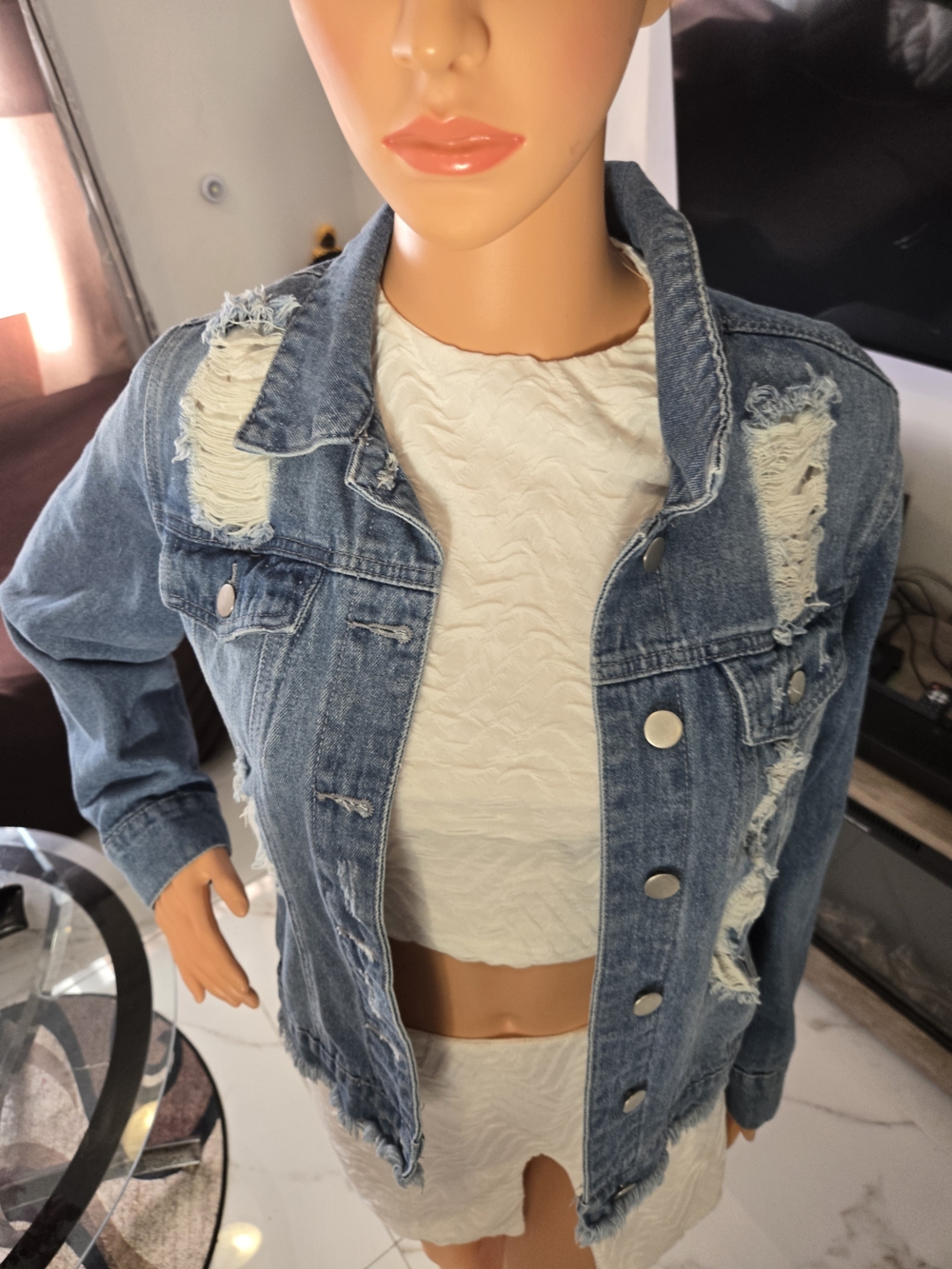 Adam Levine Distressed Denim Jacket Size S